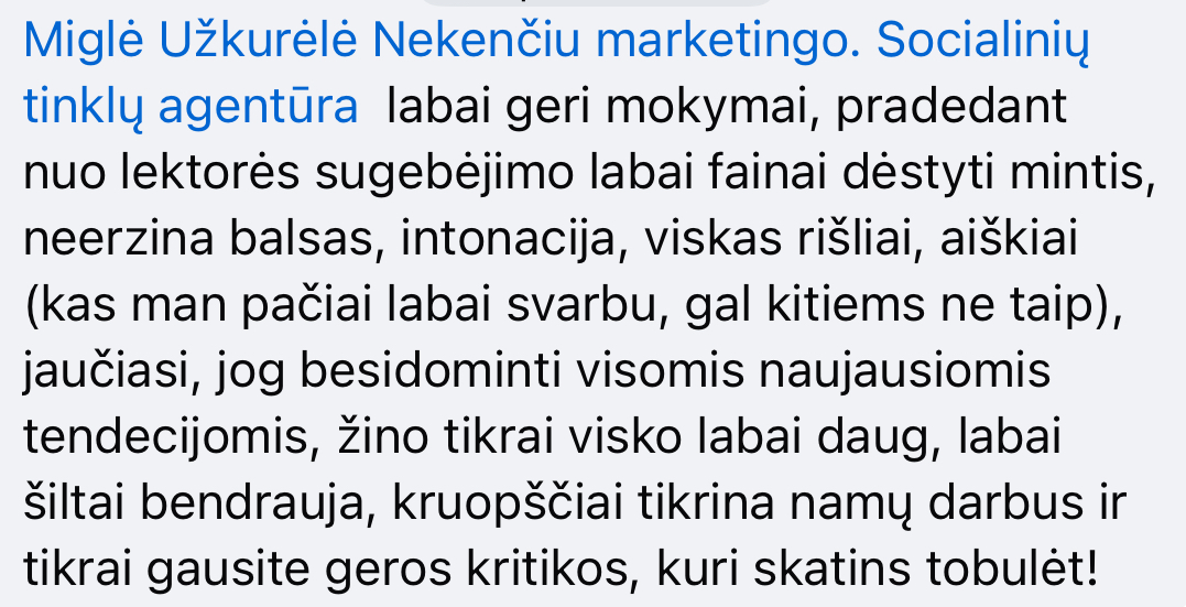 Nekenčiu marketingo SMM kursai atsiliepimai 15