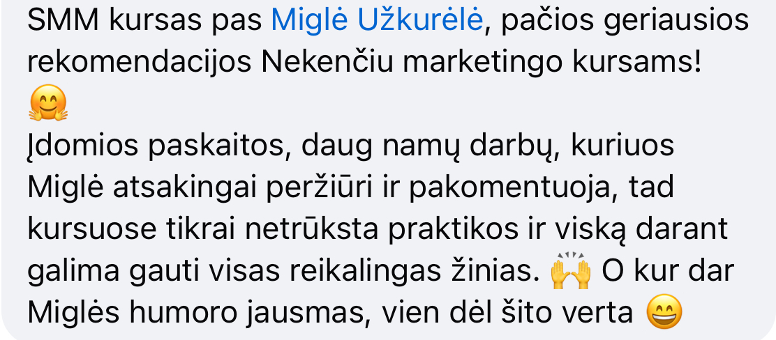 Nekenčiu marketingo SMM kursai atsiliepimai 16
